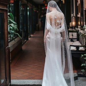 Cathedral length pearl bridal veil